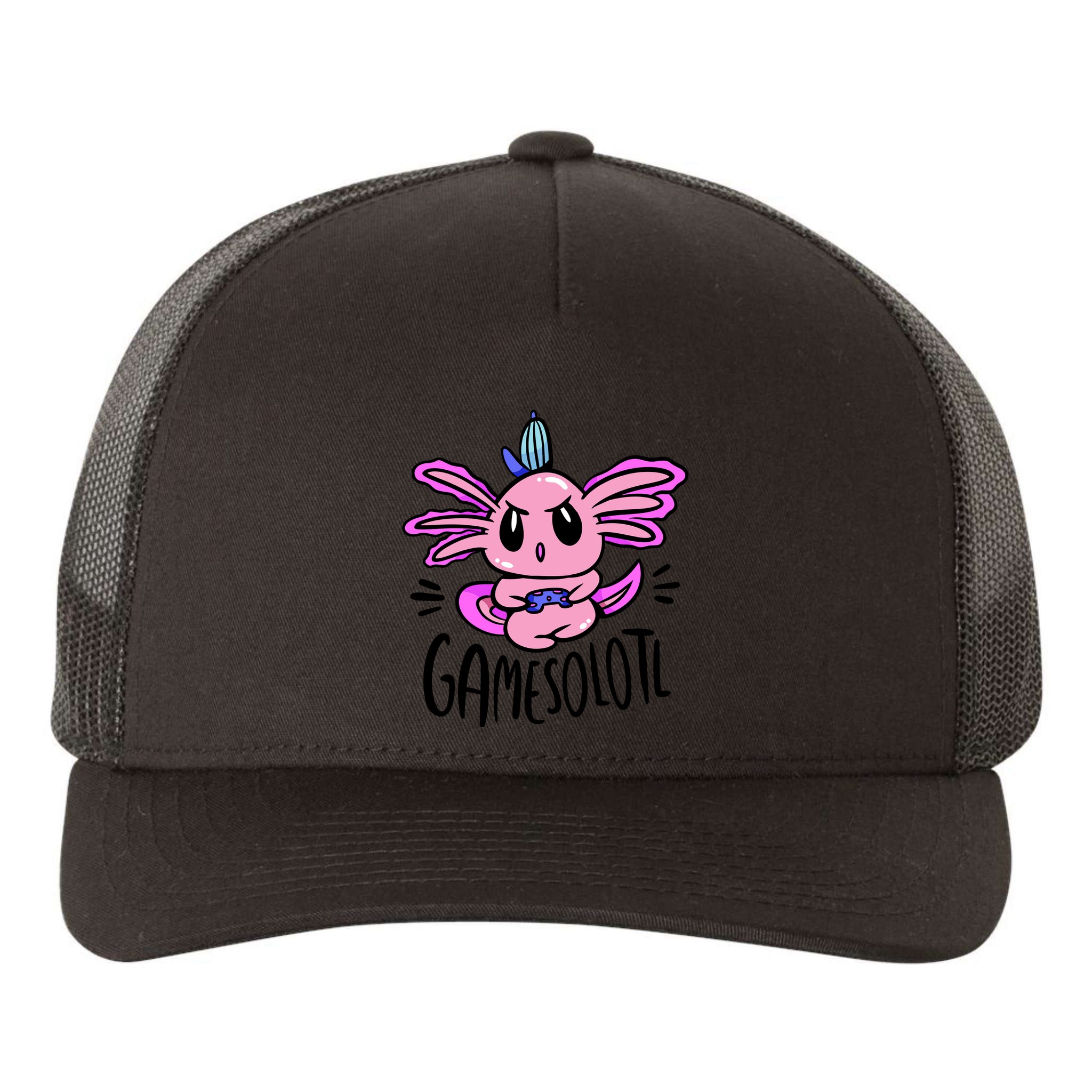Axolotl Gamesolotl Funny Gamer Video Games Yupoong Adult 5-Panel Trucker Hat