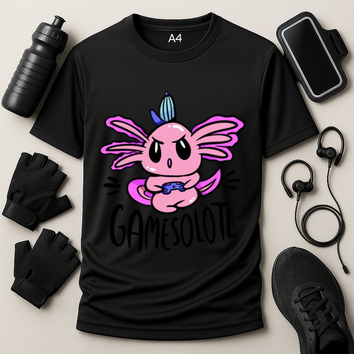 Axolotl Gamesolotl Funny Gamer Video Games Cooling Performance Crew T-Shirt