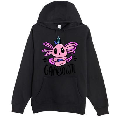 Axolotl Gamesolotl Funny Gamer Video Games Premium Pullover Hoodie