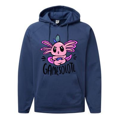 Axolotl Gamesolotl Funny Gamer Video Games Performance Fleece Hoodie