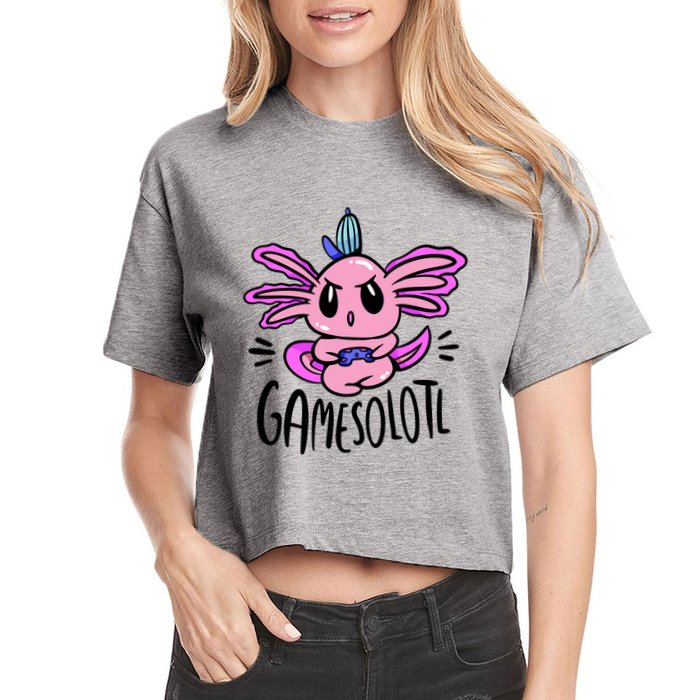 Axolotl Gamesolotl Funny Gamer Video Games Women's Crop Top Tee