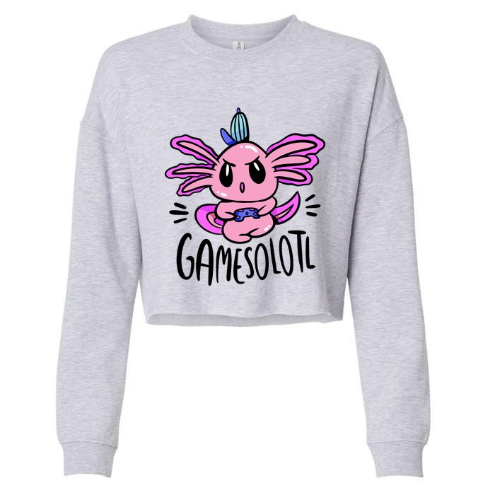 Axolotl Gamesolotl Funny Gamer Video Games Cropped Pullover Crew