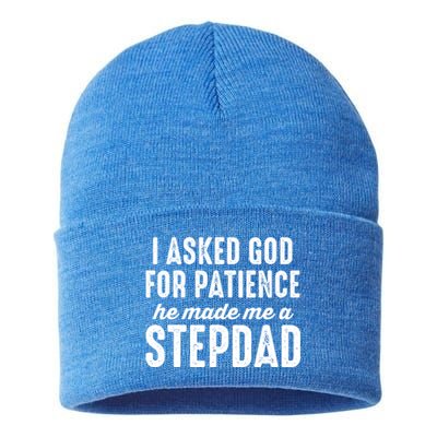 Ask God For Patience He Made Me A Stepdad Stepdad Gift Sustainable Knit Beanie