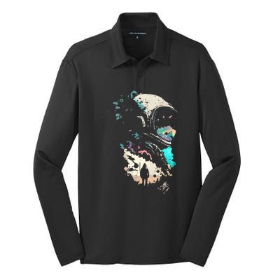 Astronaut Gift For Space Lover Silk Touch Performance Long Sleeve Polo