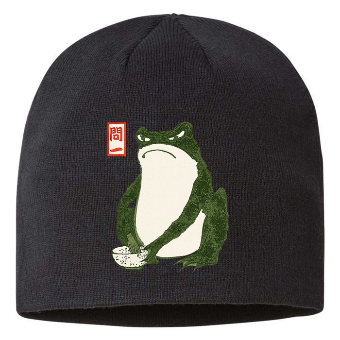 Aesthetic Grumpy Frog Famous Japanese Art Toad Graphic Sustainable Beanie