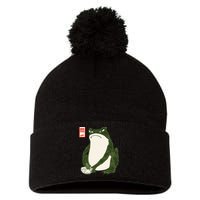 Aesthetic Grumpy Frog Famous Japanese Art Toad Graphic Pom Pom 12in Knit Beanie