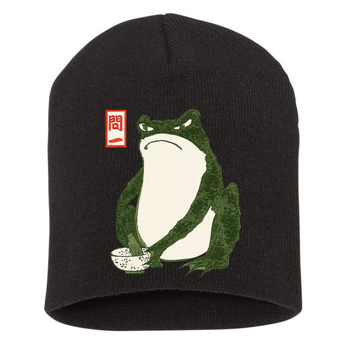 Aesthetic Grumpy Frog Famous Japanese Art Toad Graphic Short Acrylic Beanie