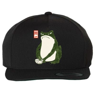 Aesthetic Grumpy Frog Famous Japanese Art Toad Graphic Wool Snapback Cap