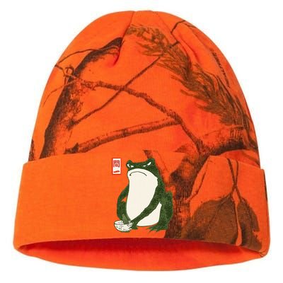 Aesthetic Grumpy Frog Famous Japanese Art Toad Graphic Kati Licensed 12" Camo Beanie