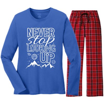 Astronomy Great Gift Never Stop Looking Up Constellations Sky Tee Gift Women's Long Sleeve Flannel Pajama Set 