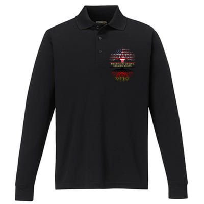 American Grown Ger Roots America Gery Tree Flag Gift Performance Long Sleeve Polo