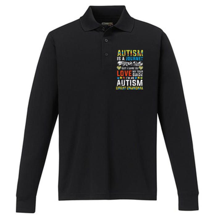 Autism Grandma Great Grandma Journey Quote Autism Awareness Performance Long Sleeve Polo