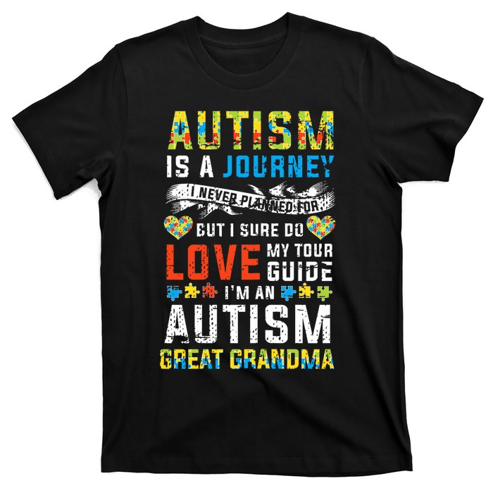 Autism Grandma Great Grandma Journey Quote Autism Awareness T-Shirt