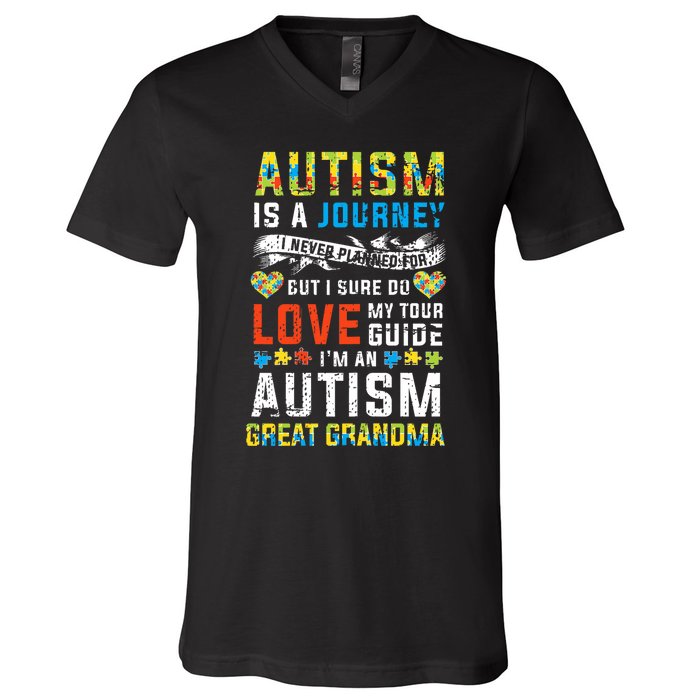 Autism Grandma Great Grandma Journey Quote Autism Awareness V-Neck T-Shirt