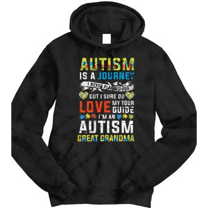 Autism Grandma Great Grandma Journey Quote Autism Awareness Tie Dye Hoodie