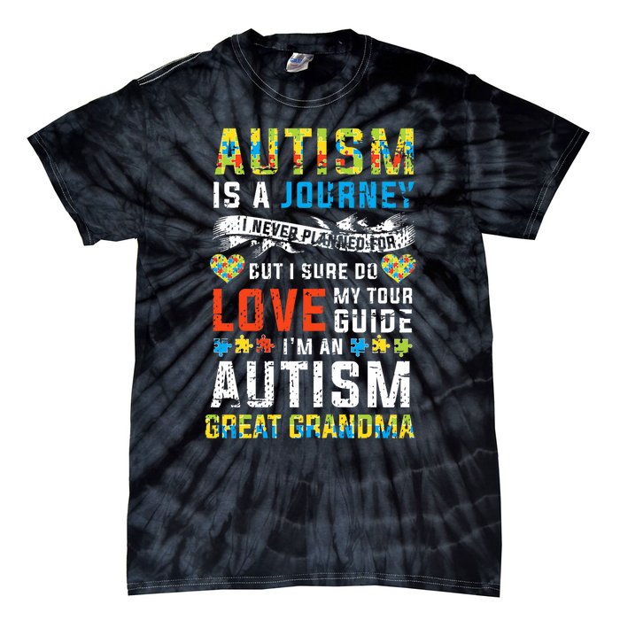 Autism Grandma Great Grandma Journey Quote Autism Awareness Tie-Dye T-Shirt