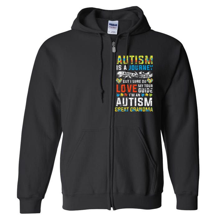 Autism Grandma Great Grandma Journey Quote Autism Awareness Full Zip Hoodie