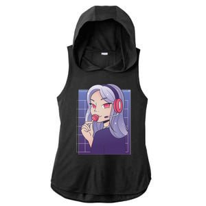 Anime Gamer Girl Lollipop Cute Ladies PosiCharge Tri-Blend Wicking Draft Hoodie Tank