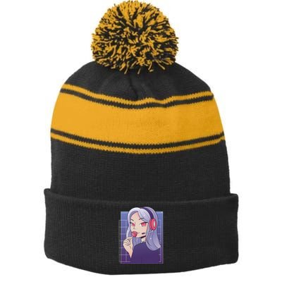 Anime Gamer Girl Lollipop Cute Stripe Pom Pom Beanie