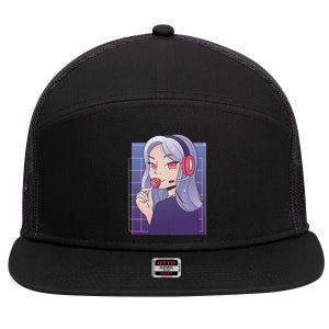 Anime Gamer Girl Lollipop Cute 7 Panel Mesh Trucker Snapback Hat