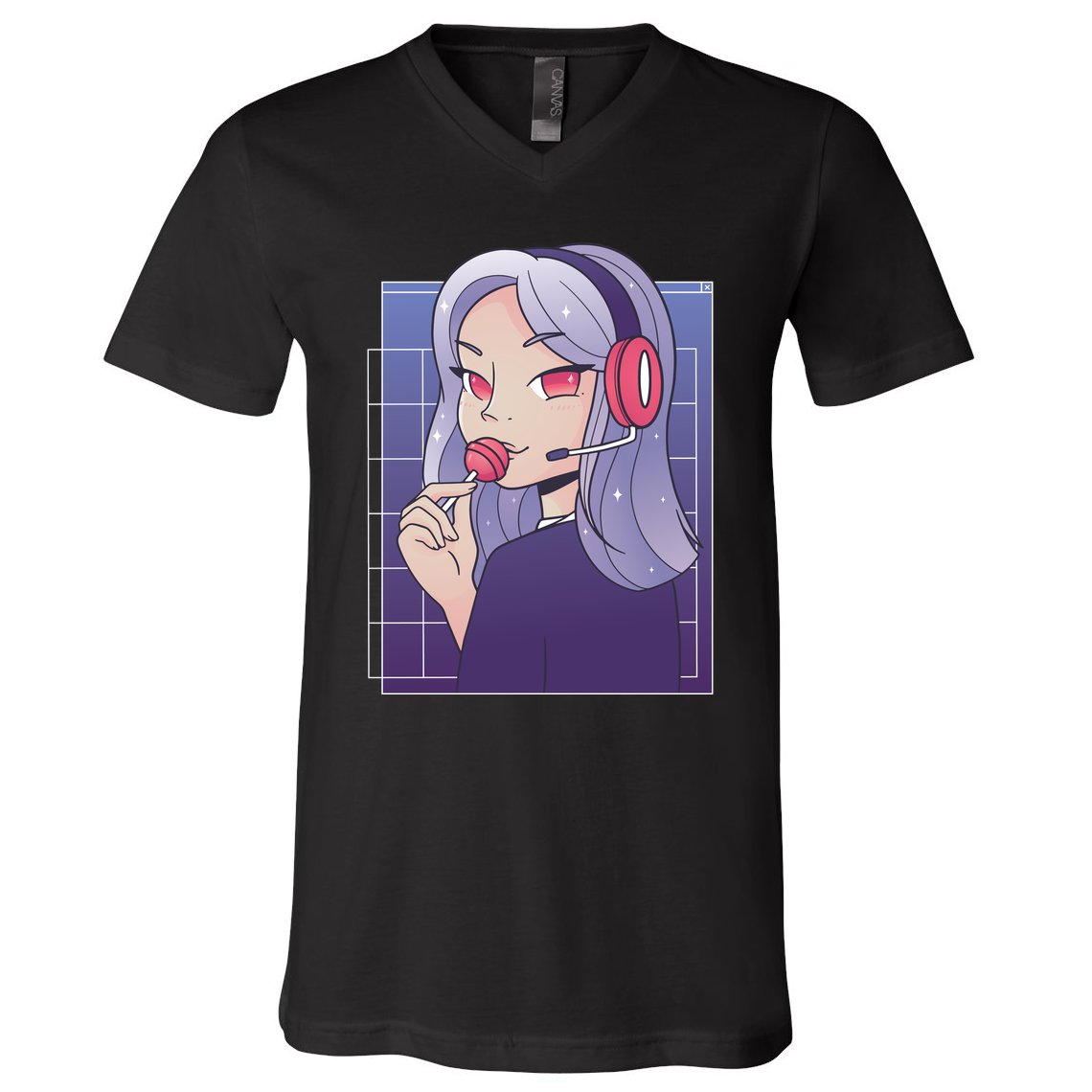 Anime Gamer Girl Lollipop Cute V-Neck T-Shirt