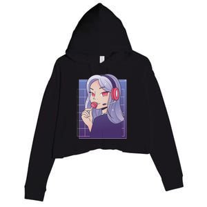 Anime Gamer Girl Lollipop Cute Crop Fleece Hoodie