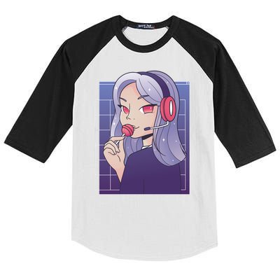 Anime Gamer Girl Lollipop Cute Kids Colorblock Raglan Jersey