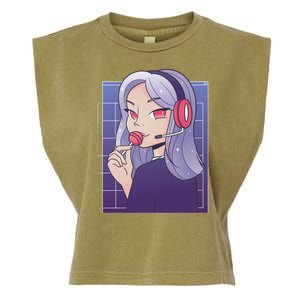 Anime Gamer Girl Lollipop Cute Garment-Dyed Women's Muscle Tee