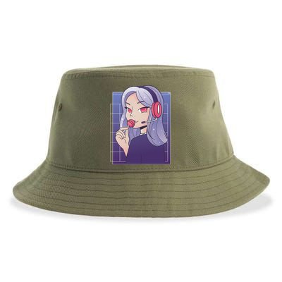 Anime Gamer Girl Lollipop Cute Sustainable Bucket Hat