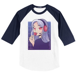 Anime Gamer Girl Lollipop Cute Baseball Sleeve Shirt