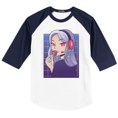 Anime Gamer Girl Lollipop Cute Baseball Sleeve Shirt