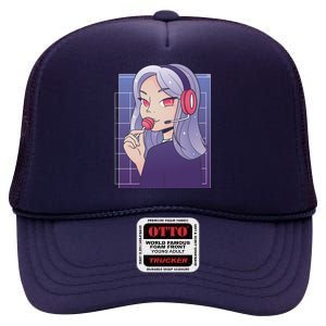 Anime Gamer Girl Lollipop Cute High Crown Mesh Back Trucker Hat