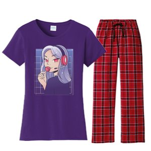 Anime Gamer Girl Lollipop Cute Women's Flannel Pajama Set