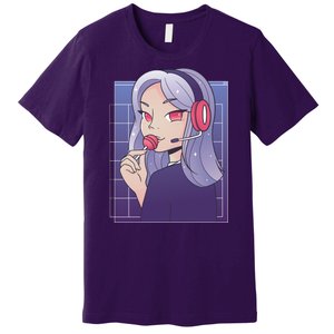 Anime Gamer Girl Lollipop Cute Premium T-Shirt