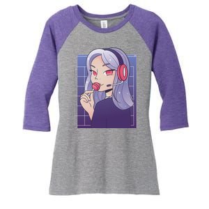 Anime Gamer Girl Lollipop Cute Women's Tri-Blend 3/4-Sleeve Raglan Shirt