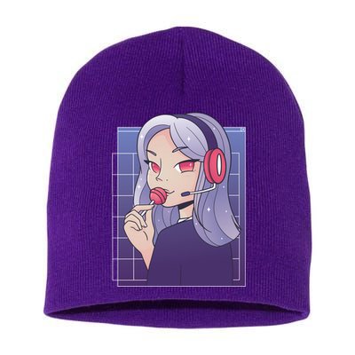 Anime Gamer Girl Lollipop Cute Short Acrylic Beanie