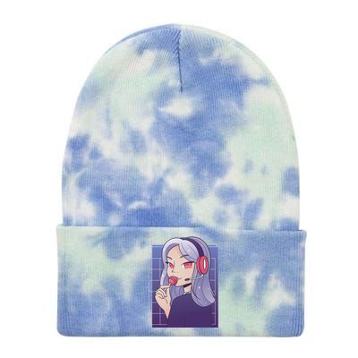 Anime Gamer Girl Lollipop Cute Tie Dye 12in Knit Beanie