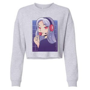 Anime Gamer Girl Lollipop Cute Cropped Pullover Crew