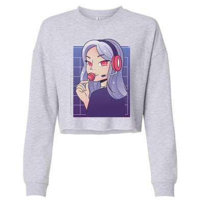 Anime Gamer Girl Lollipop Cute Cropped Pullover Crew