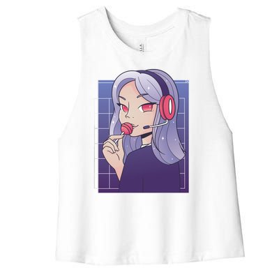 Anime Gamer Girl Lollipop Cute Women's Racerback Cropped Tank