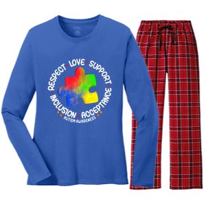 Autism Great Gift Respect Love Support Autism Awareness Cool Gift Women's Long Sleeve Flannel Pajama Set 