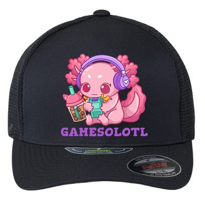 Axolotl Gaming Gamer Video Games Boba Tea Bubble Anime Flexfit Unipanel Trucker Cap