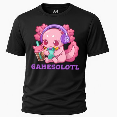 Axolotl Gaming Gamer Video Games Boba Tea Bubble Anime Cooling Performance Crew T-Shirt