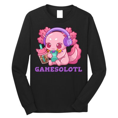 Axolotl Gaming Gamer Video Games Boba Tea Bubble Anime Long Sleeve Shirt