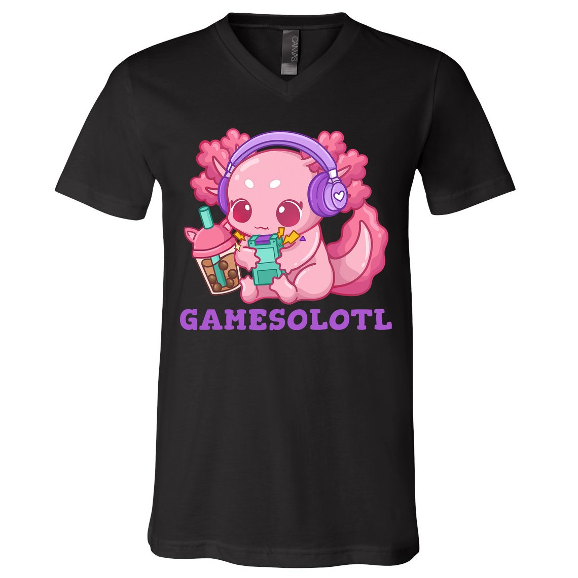 Axolotl Gaming Gamer Video Games Boba Tea Bubble Anime V-Neck T-Shirt