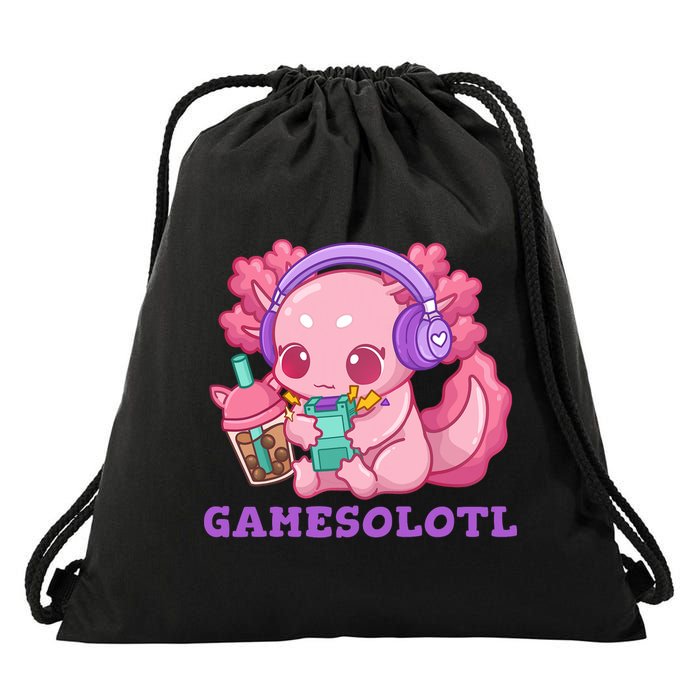 Axolotl Gaming Gamer Video Games Boba Tea Bubble Anime Drawstring Bag