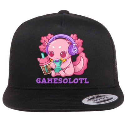 Axolotl Gaming Gamer Video Games Boba Tea Bubble Anime Flat Bill Trucker Hat