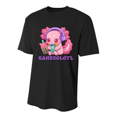 Axolotl Gaming Gamer Video Games Boba Tea Bubble Anime Youth Performance Sprint T-Shirt