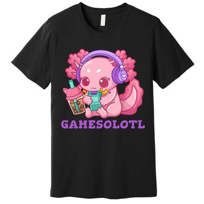 Axolotl Gaming Gamer Video Games Boba Tea Bubble Anime Premium T-Shirt