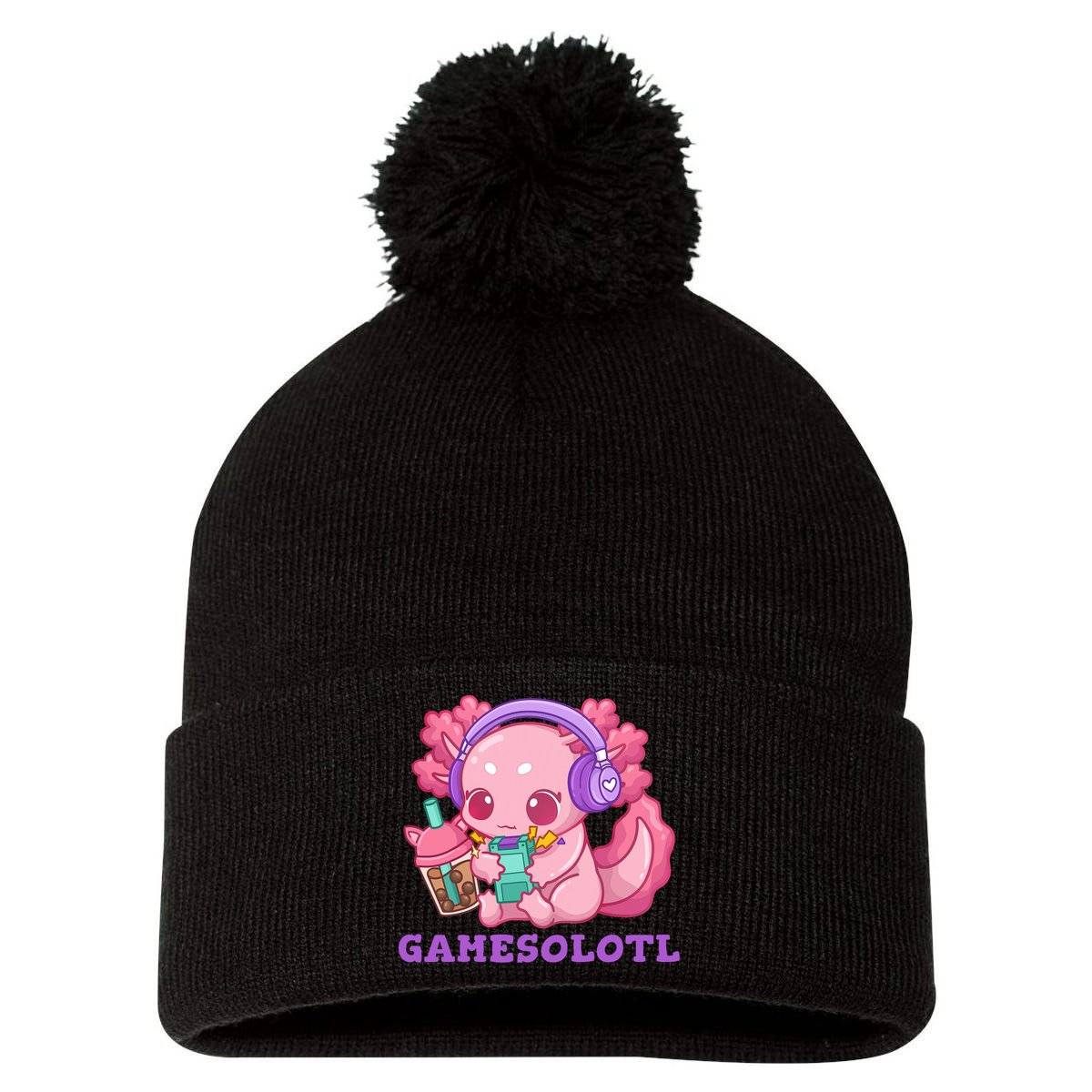 Axolotl Gaming Gamer Video Games Boba Tea Bubble Anime Pom Pom 12in Knit Beanie